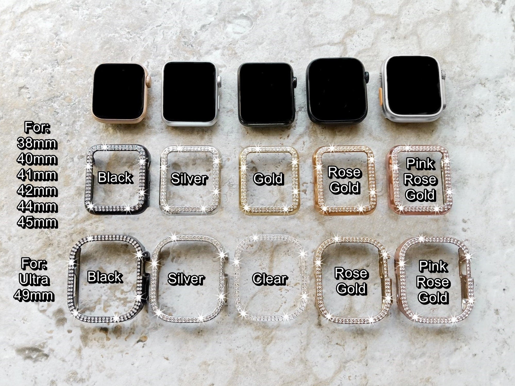 Apple Watch Band Set Crystal Bezel Case Cover for Ultra 2 9 8 7 SE 6 5 4 3 2 49mm 45mm 44mm 42mm 41mm 40mm 38mm Milanese Strap Bumper Frame